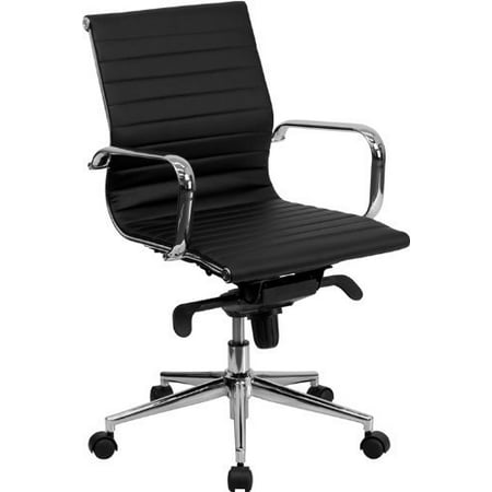 Modern Style Modern Low back Chair Ribbed PU leather with wheels arms Arm Rest w/Tilt Adjustable seat Designer Boss Executive Office Chair Work Task Computer Executive Chair Swivel Chair (Best Computer Chair Under 100)
