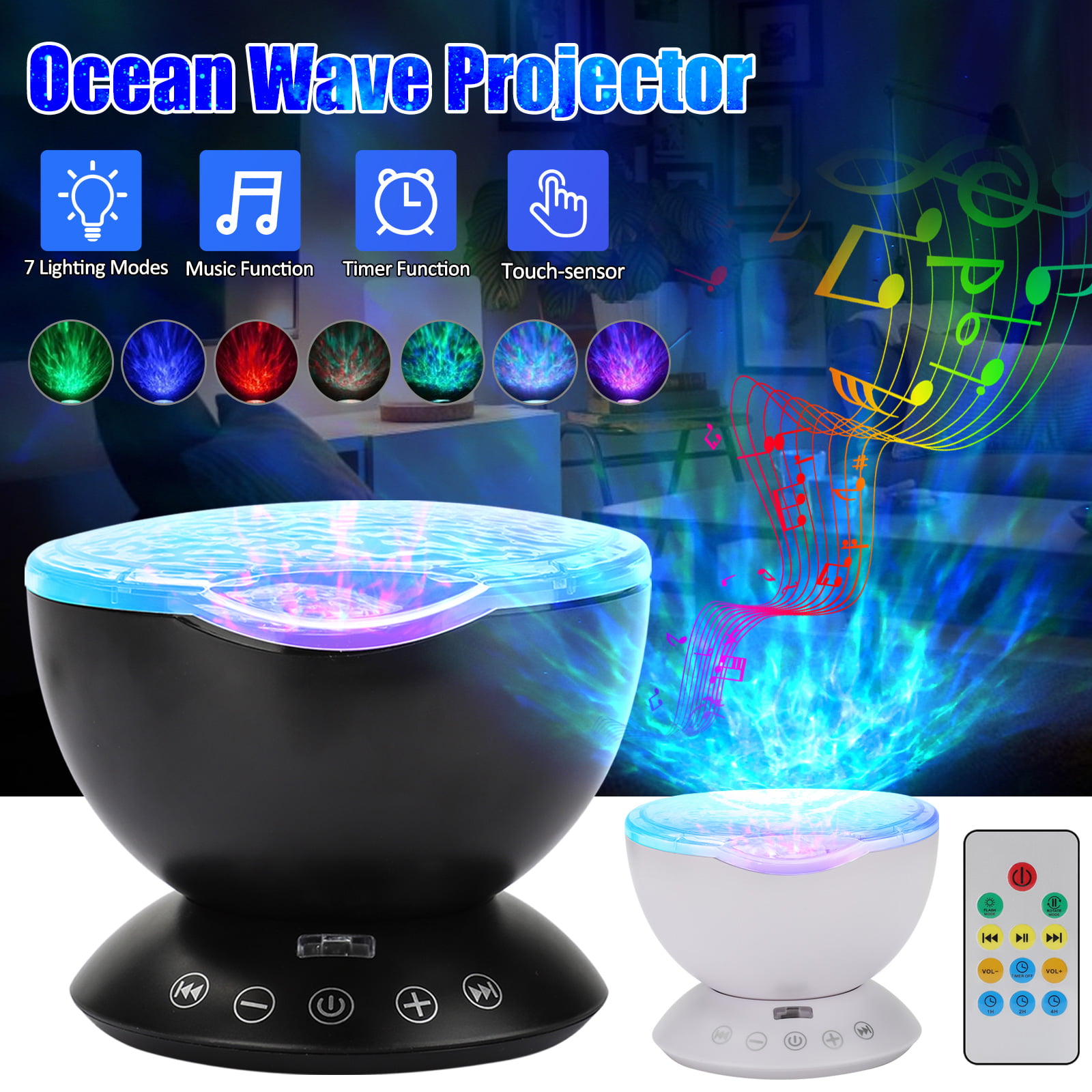Remote Control Night Light Ocean Wave Projector, 12 LED