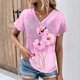 thumbnail image 2 of Camiseta de Manga Corta Suelta con Cuello en V Impresa, Blusa Casual para el Hogar Y el Uso Diario, 2 of 4