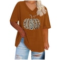 thumbnail image 2 of Puntoco Camiseta básica de verano de color liso con mangas cortas y cuello en V grande con diseño de calabaza de Acción de Gracias para mujer, 2 of 4