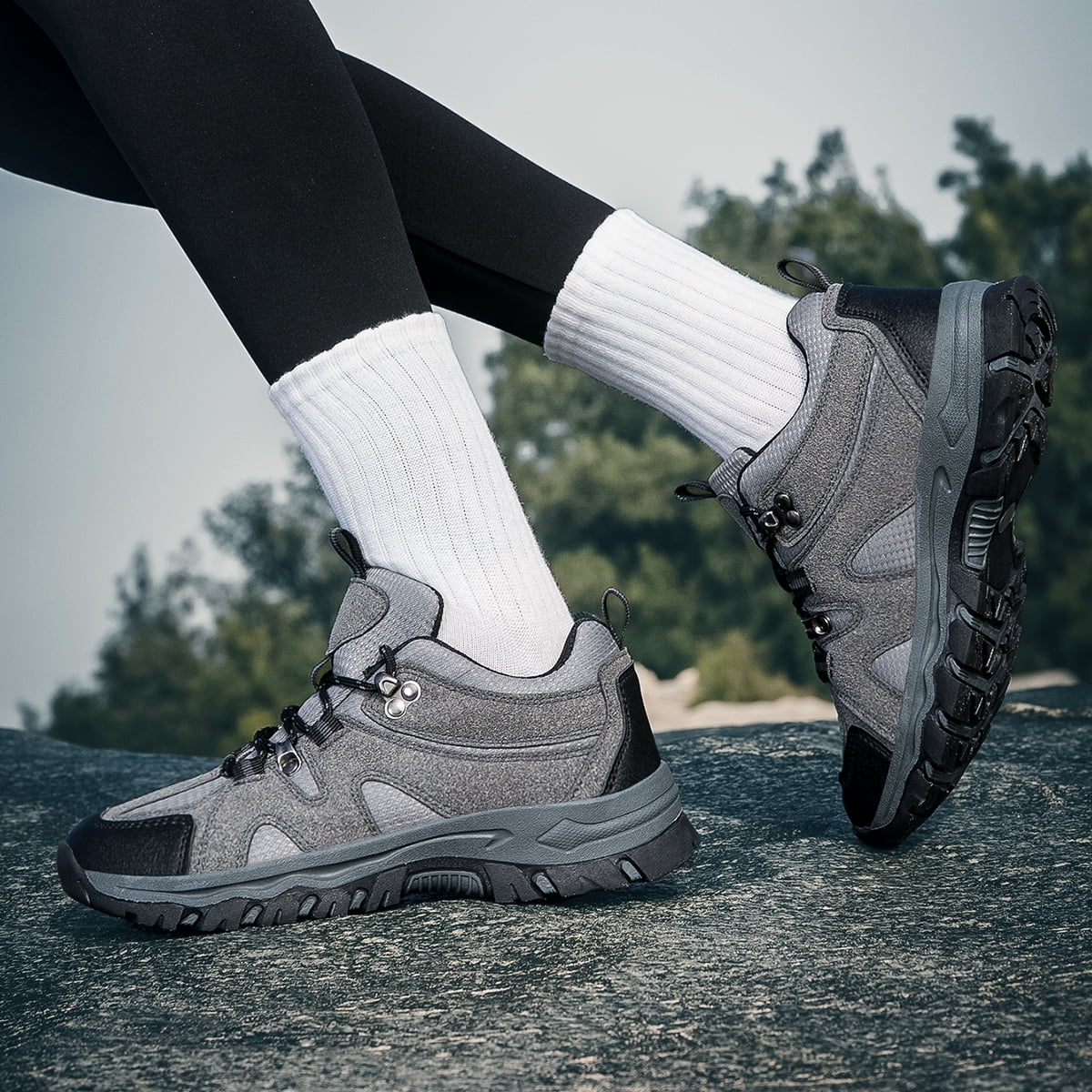 CZV Women's Outdoor Hiking Shoes, Non-Slip Comfortable Work Shoes, Breathable Lightweight Sneakers for Hiking, Camping, Fishing, Casual.Gray