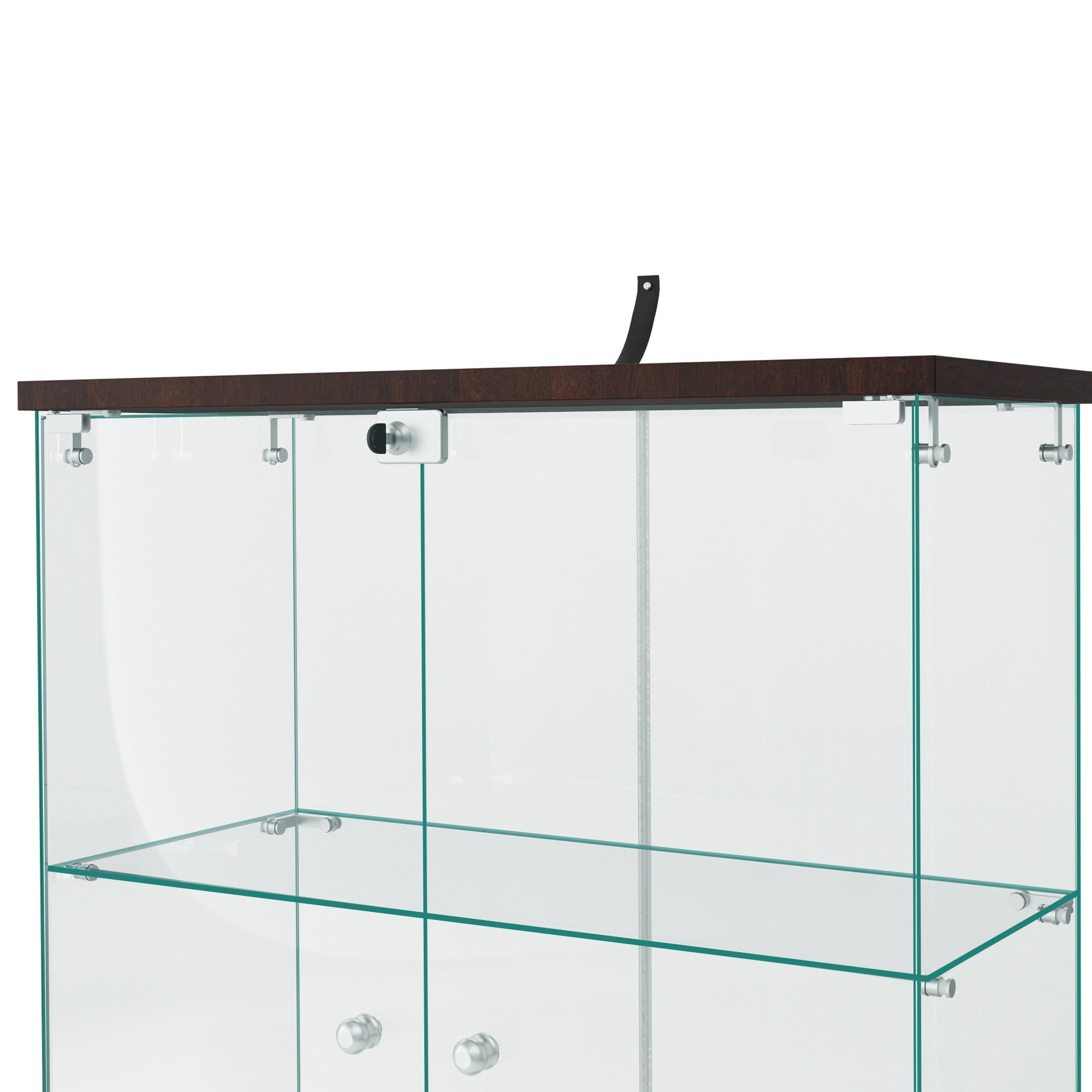 MAYEERTY Glass Display Cabinet 4 Shelves with Two-Door, Glass Bookshelf for Living Room Office, Black, 64.7"×31.7"×14.3"