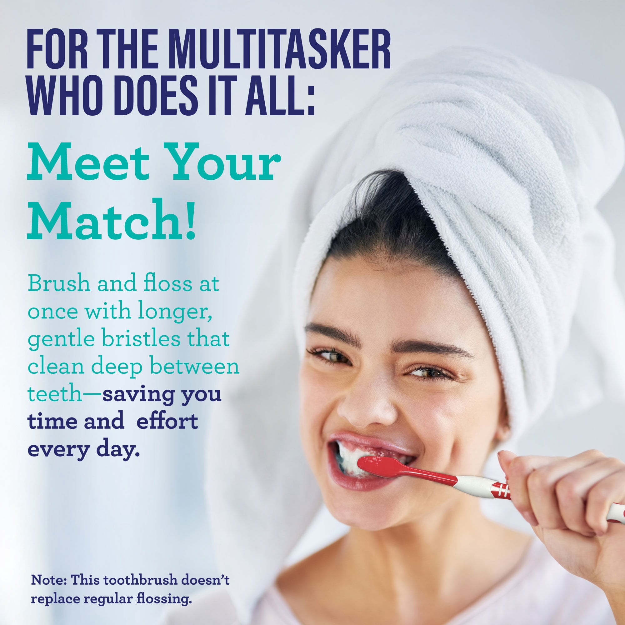 GuruNanda Floss Fusion Toothbrush, Dual Action Flossing Bristles, BPA & PFAS-Free, 2 Count
