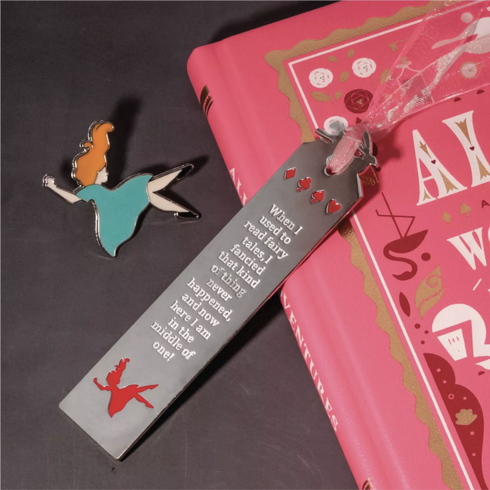FAO Schwarz Alice's Adventures in Wonderland Lewis Carroll Set Pin Bookmarks
