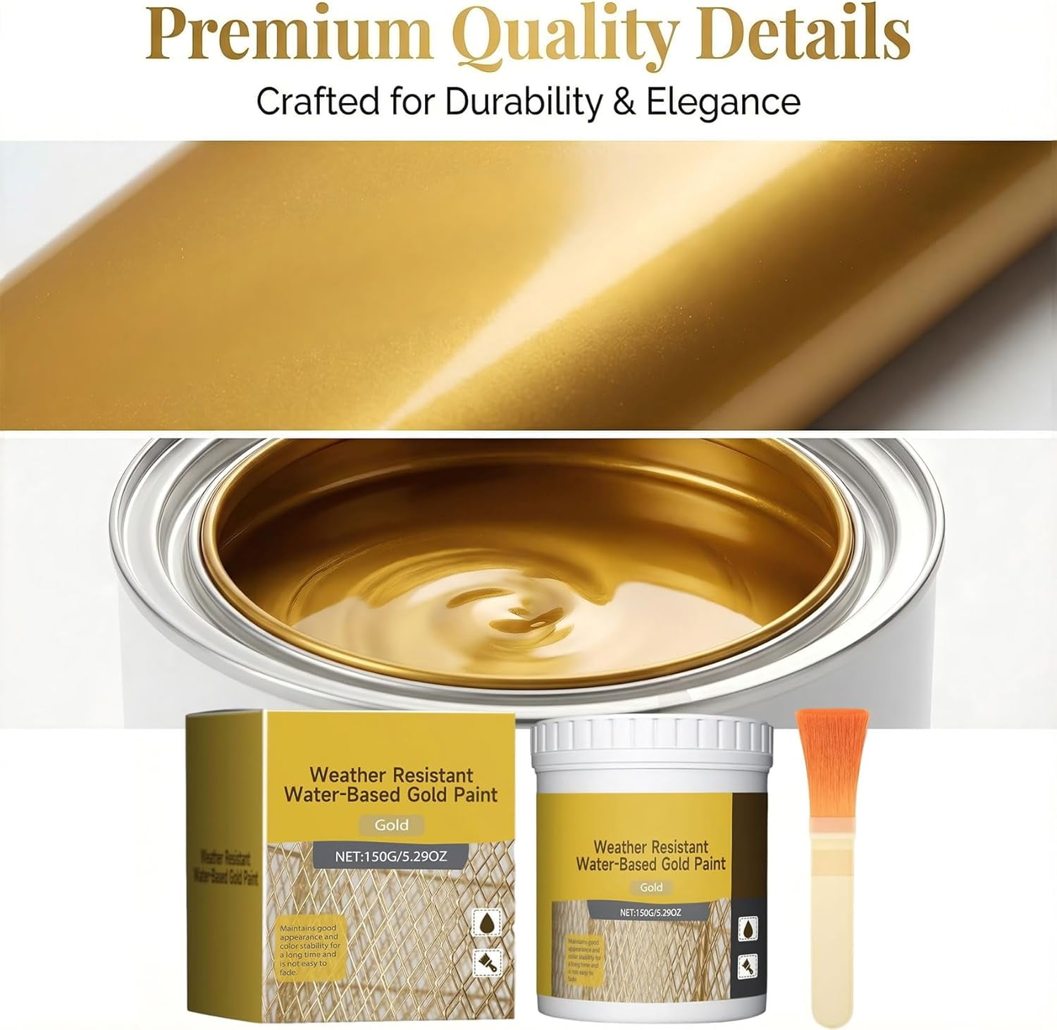 Gold Metallic Acrylic Paint – Water Based Gold Leaf Paint for Wood, Furniture, Clay, DIY Crafts & Home Decor, Weather Resistant & Fast Drying Finish（2 barrels-Golden）