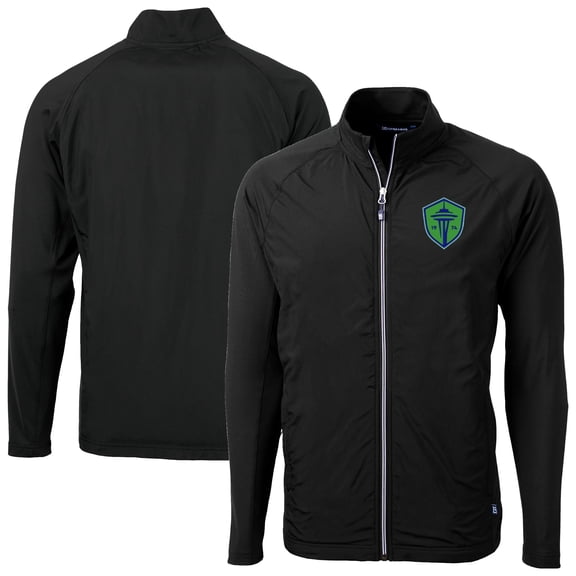 Men's-Cutter & Buck  Black Seattle Sounders FC Adapt Eco Knit Hybrid Recycled Full-Zip Jacket