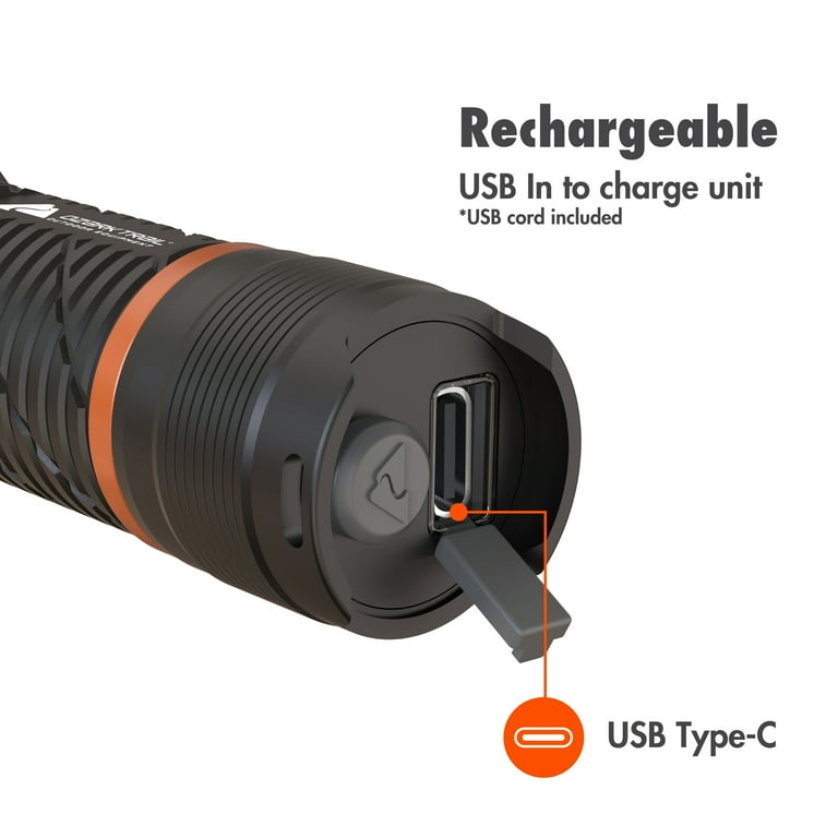 Ozark Trail Rechargeable Tactical LED Flashlight, 1000 Lumen, Ipx4 Water Resistant, 4 Modes, 8 Hour Runtime, Size: 1.18 inch x 1.18 inch x 4.72 inch Ozark Trail Rechargeable Tactical LED Flashlight, 1000 Lumen, Ipx4 Water Resistant, 4 Modes, 8 Hour Runtime, Size: 1.18 inch x 1.18 inch x 4.72 inch