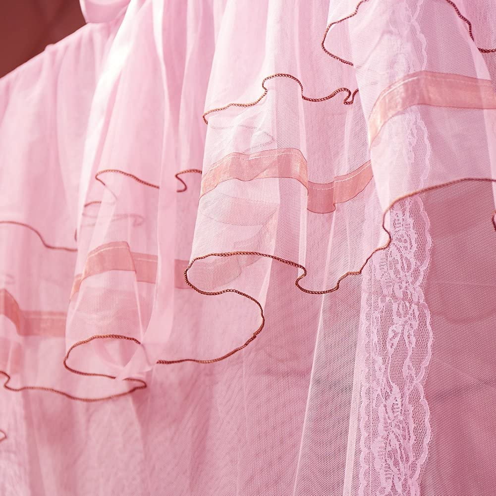 CAILDANL 4 Corners Post Pink Canopy Bed Curtain for Girls & Adults - Cute Cozy Drape Square Netting for Twin Bed - 4 Opening 45" W x 80" L Mosquito Net