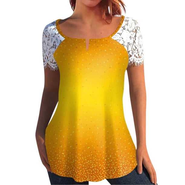 Mujeres Tops Casual verano encaje manga corta Split cuello túnica impresa camisetas camisetas Tops OAVQHLG3B Store lin121212
