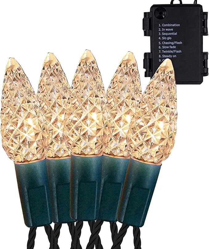 Twinkle Star C6 Christmas String Lights, 50 LED 17ft Battery Operated