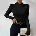 thumbnail image 2 of ZyeKqe Womens Long Sleeve Shirts High Neck Warp Front Going out Tops Ruched Cute Slim Fitted Tees Top Size S-XL, 2 of 9