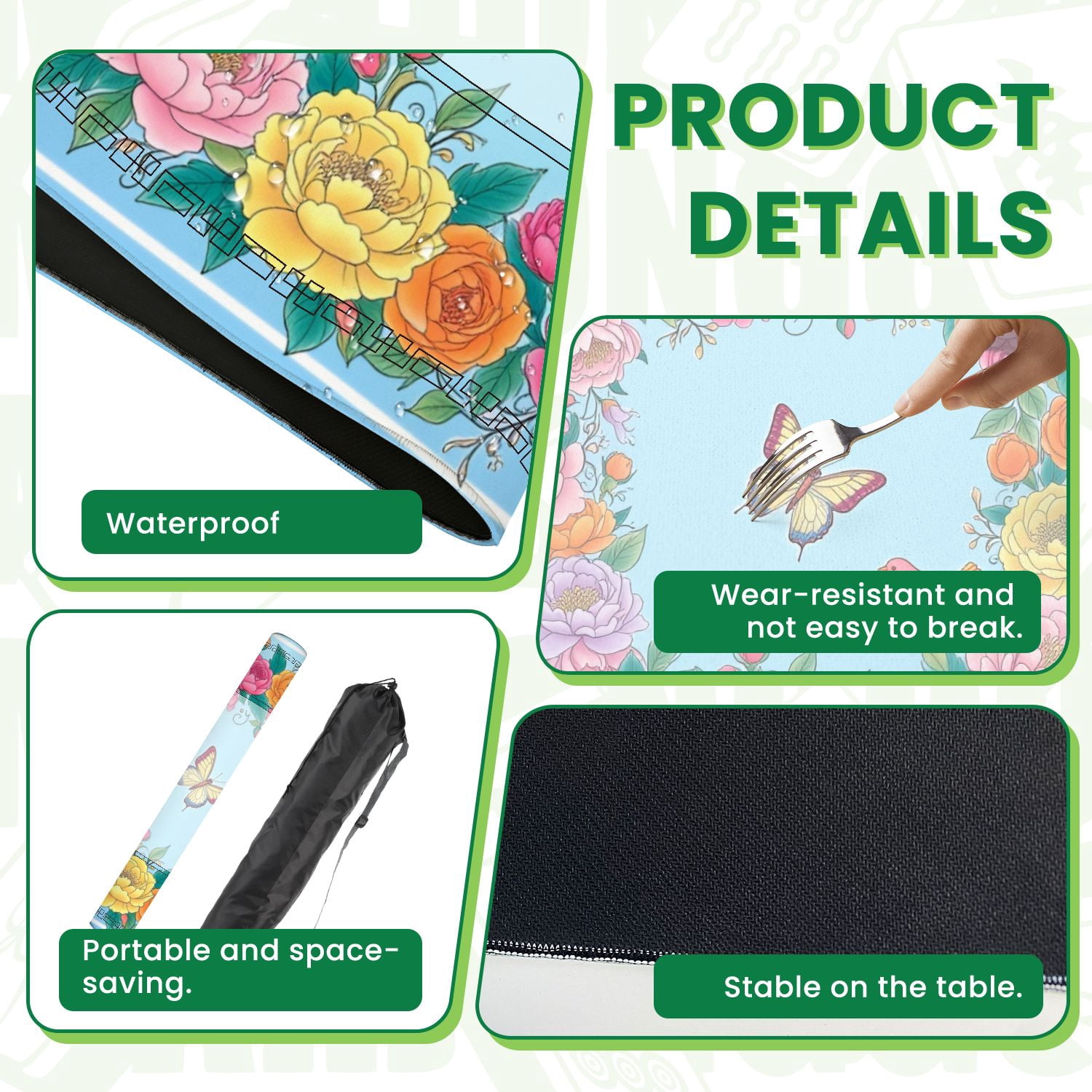 Mahjong Mat 31.5" x 31.5" Colorful Floral Frame Butterflies Birds Pastel Shades Non-Slip Noise Reduction American Mahjong Tiles Table Cover for Dominoes Poker Card Board Games Gift