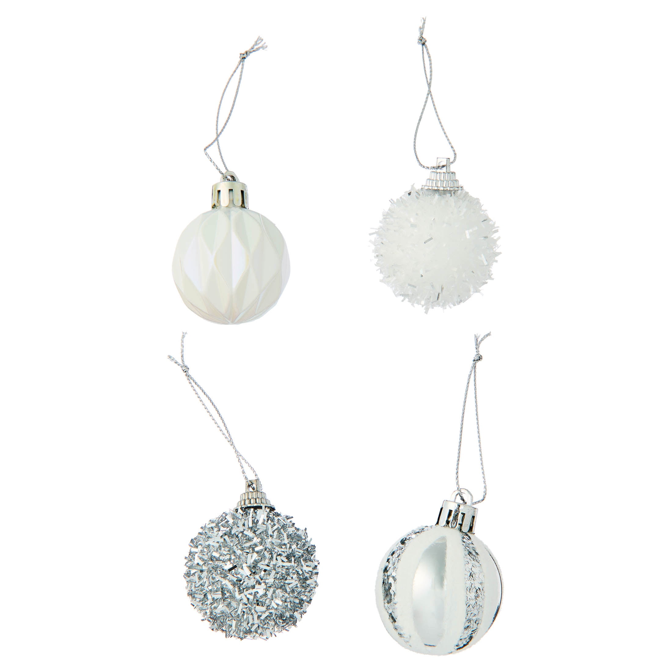 12-Count White and Silver Ball Mini Christmas Ornaments, 2", by Holiday Time