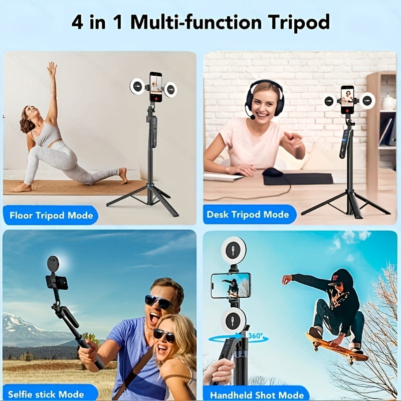 AI Selfie Stick Tripod with Auto Face Tracking, 360° Rotation, Dual Ring Light, Remote, 70" Extendable for iPhone 16/15/14/Pro/Android, Travel Vlog