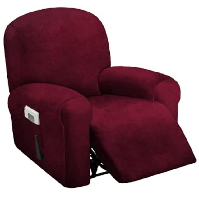 Funda de sillón reclinable ULTICOR para 1 asiento, terciopelo elástico, color burdeos