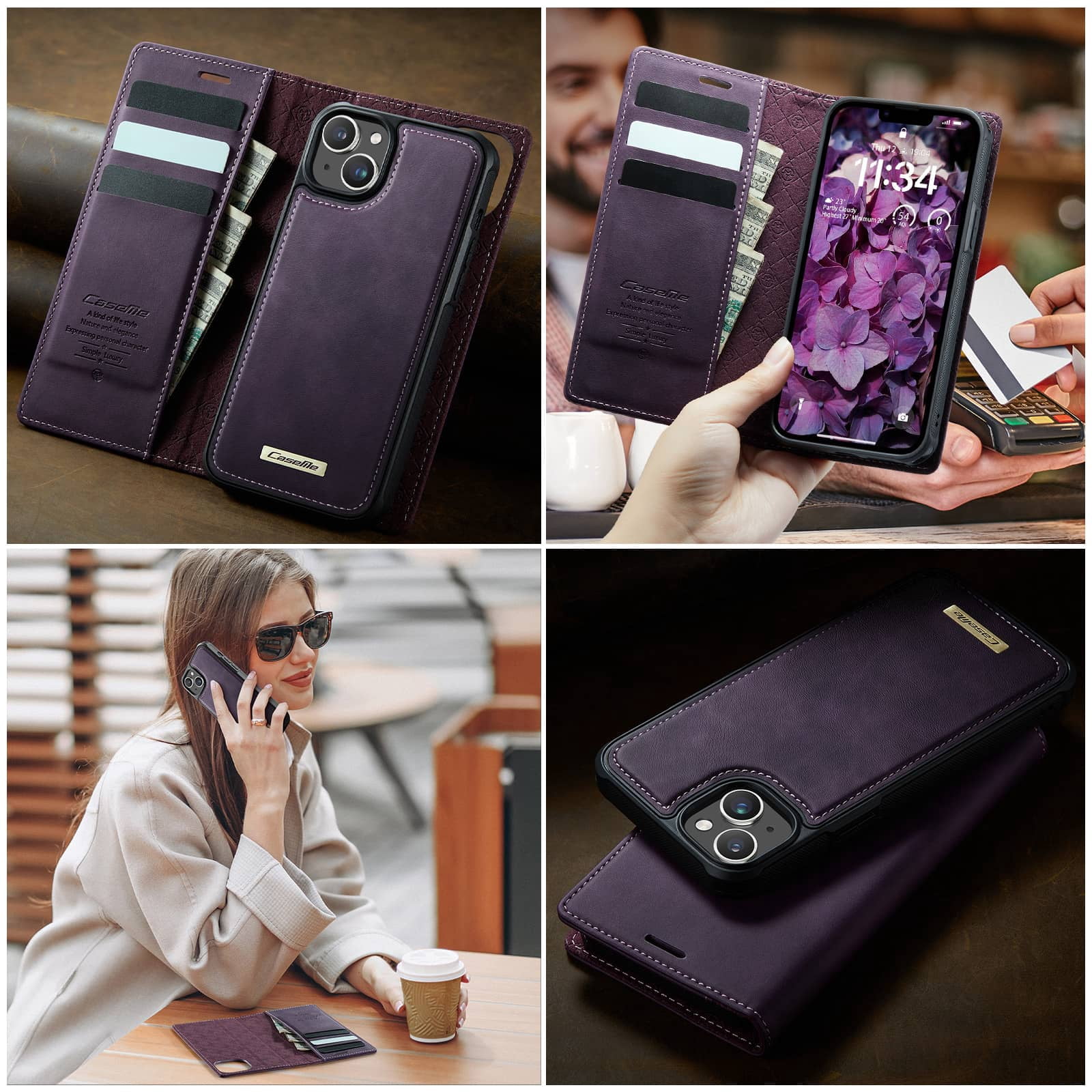Magnetic 2 in 1 Magsafe Detachable Wallet Case for iPhone 14 with Card Holder Women Men, Retro PU Leather【RFID Blocking】Kickstand Shockproof Cover