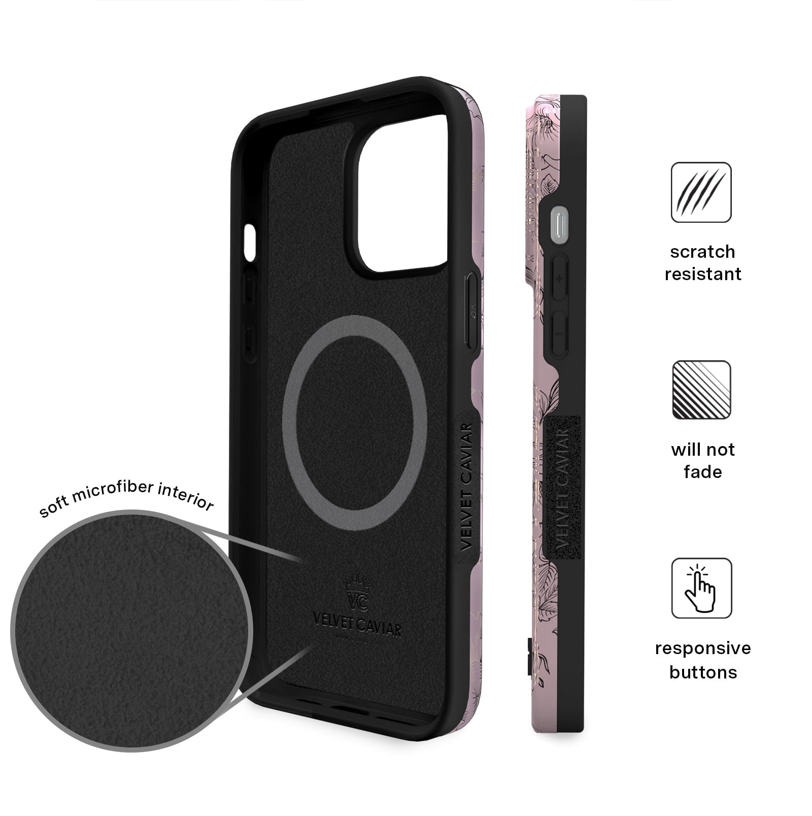 VELVET CAVIAR for iPhone 15 Plus Case Rose Gold Flowers - Compatible with MagSafe - Protective Mauve Purple Case for Women - Dusty Rose Floral