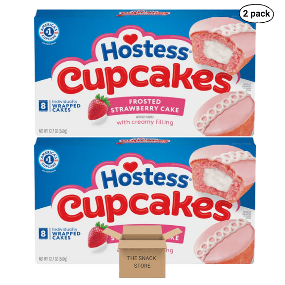 The Snack Store Bundle Hostess Cupcakes Frosted Strawberry Cake, 12.7 oz, 2 Boxes of 8 Count, 16 Total Cupcakes!