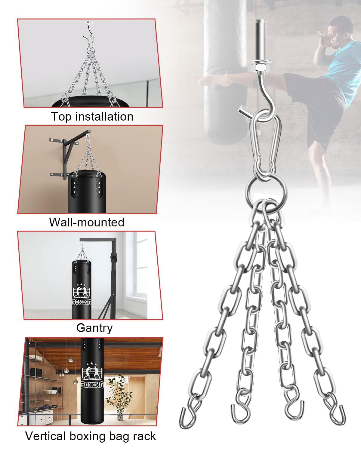 Punching Bag For Adults  4ft Pu Heavy Boxing Bags With Chain Ceiling Hook Hanging Kickboxing Muay Thai Karate Judo Home Gym Unfilled