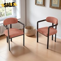 Hassch Mid-Century Modern Dining Chairs, 2 Pack Fabric Upholstered Accent Armchairs with Curved Backrest, Cushioned Seat, and Black Metal Frame (Orange)