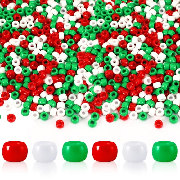 Pony Beads UPINS, 2000 unidades, navideñas, rojas, blancas y verdes