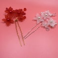 thumbnail image 6 of opvise U-Shape Bride Jewelry Flower Faux Pearl Wedding Hair Pin Clip Red, 6 of 8