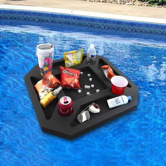 Polar Whale Floating Refreshment Table Tray and Drink Holder for Pool, Hot Tub Beach Party Float Lounge Durable Black Foam 9 Compartment UV Resistant with Cup Holders 23.5 Inch
