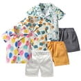 thumbnail image 3 of LYMAYTER Kids Boys Shirt Outfit 2PCS Infant Prints Short Sleeved Shirt Top + Summer Shorts Set Size 9M-5T, 3 of 9