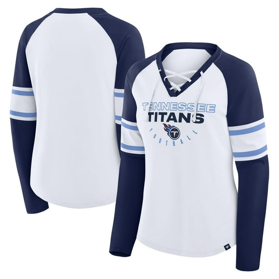 Women's Fanatics White/Navy Tennessee Titans Redzone Blitz Package Raglan Lace-Up V-Neck Long Sleeve T-Shirt