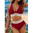 thumbnail image 2 of Women Tummy Control Swimsuits Color Block Two Piece Drawstring Bathing Suit Red XL, 2 of 7