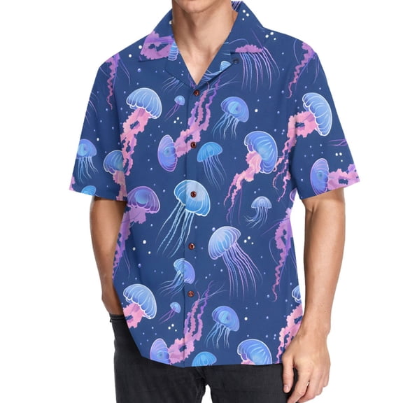 joogoo Men's Hawaiian Shirt Ocean Jellyfish Short Sleeve Casual Button Down Shirts M