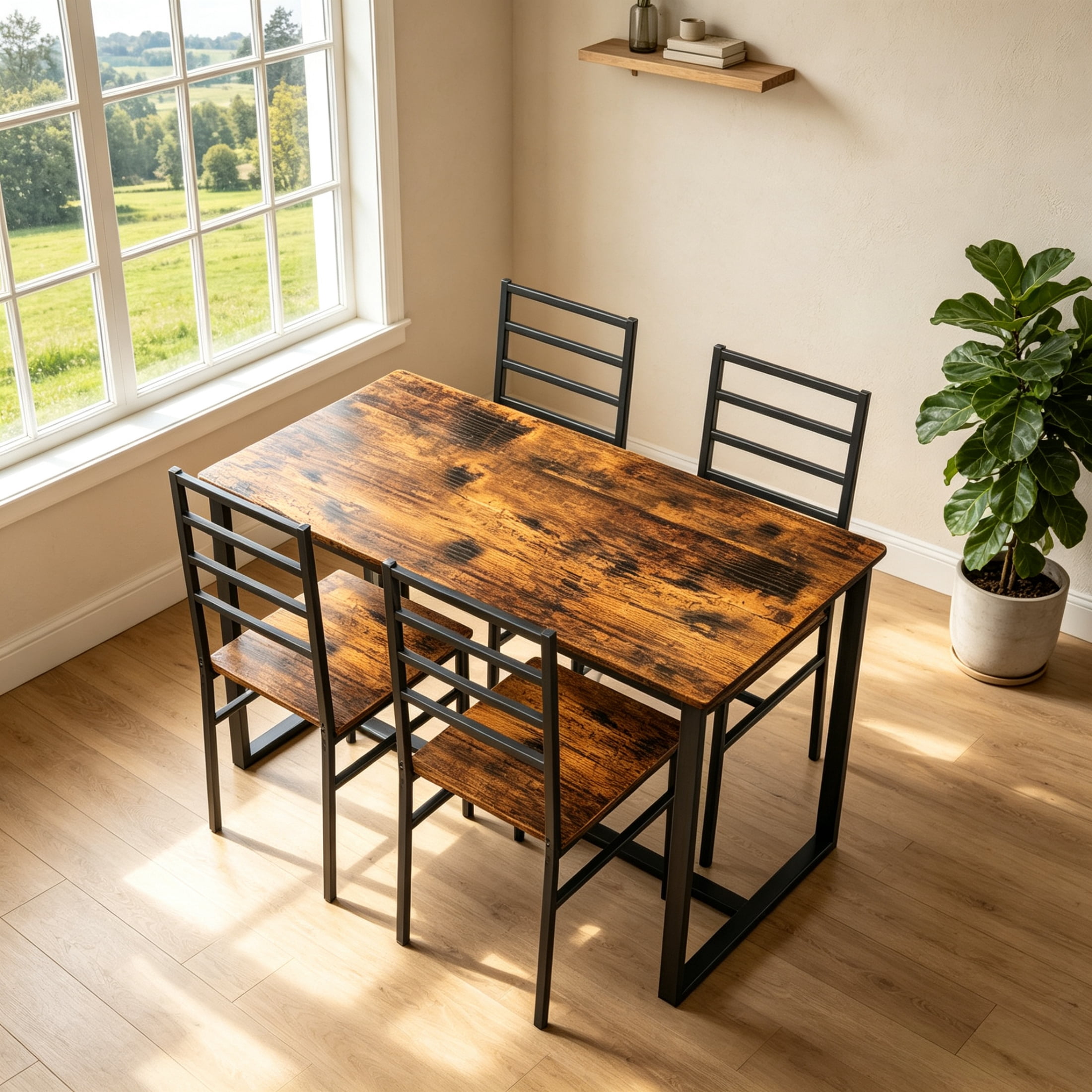 Vinform 5-Piece Dining Table Set, Wood Dining Table with 4 Chairs for Small Home and Kitchen