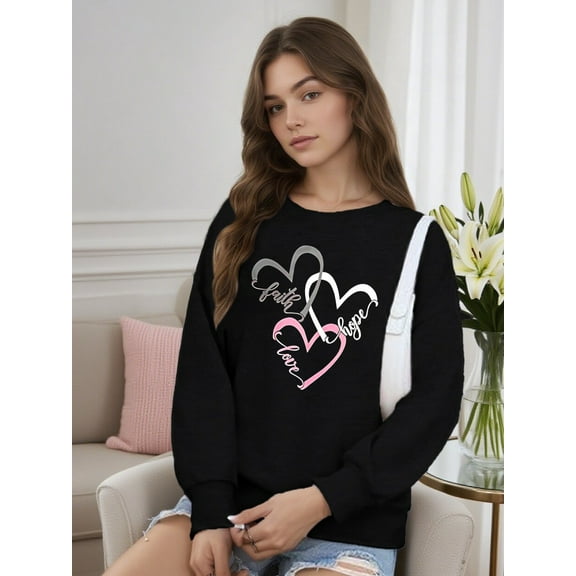 Women Christian Sweatshirt Faith Hope Love Graphic Shirt Casual Crew Neck Top