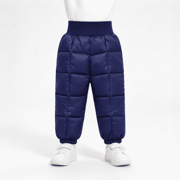 Toddler Boys Quilted Snow Pants Warm Elastic Waist Straight Leg Baggy Kids Winter Pants Navy 2-5 T