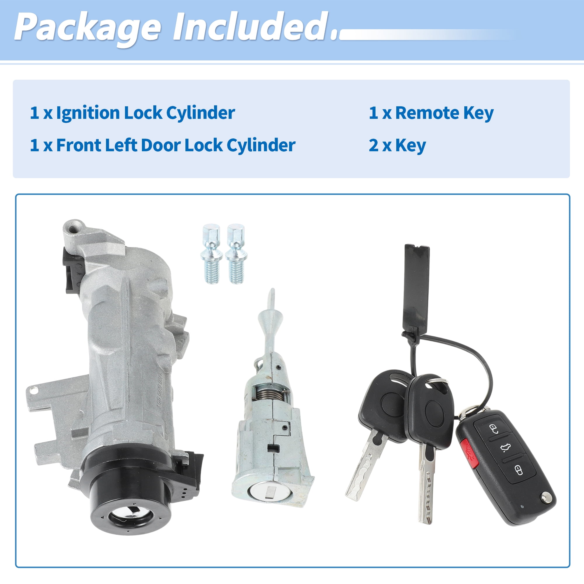 Unique Bargains No.1K0905851B/1K0905851 Ignition Lock Cylinder and Door Lock for Volkswagen Passat 2012-2019 for Audi A3 TT R8 Ignition Switch Cylinder W/ Remote Key