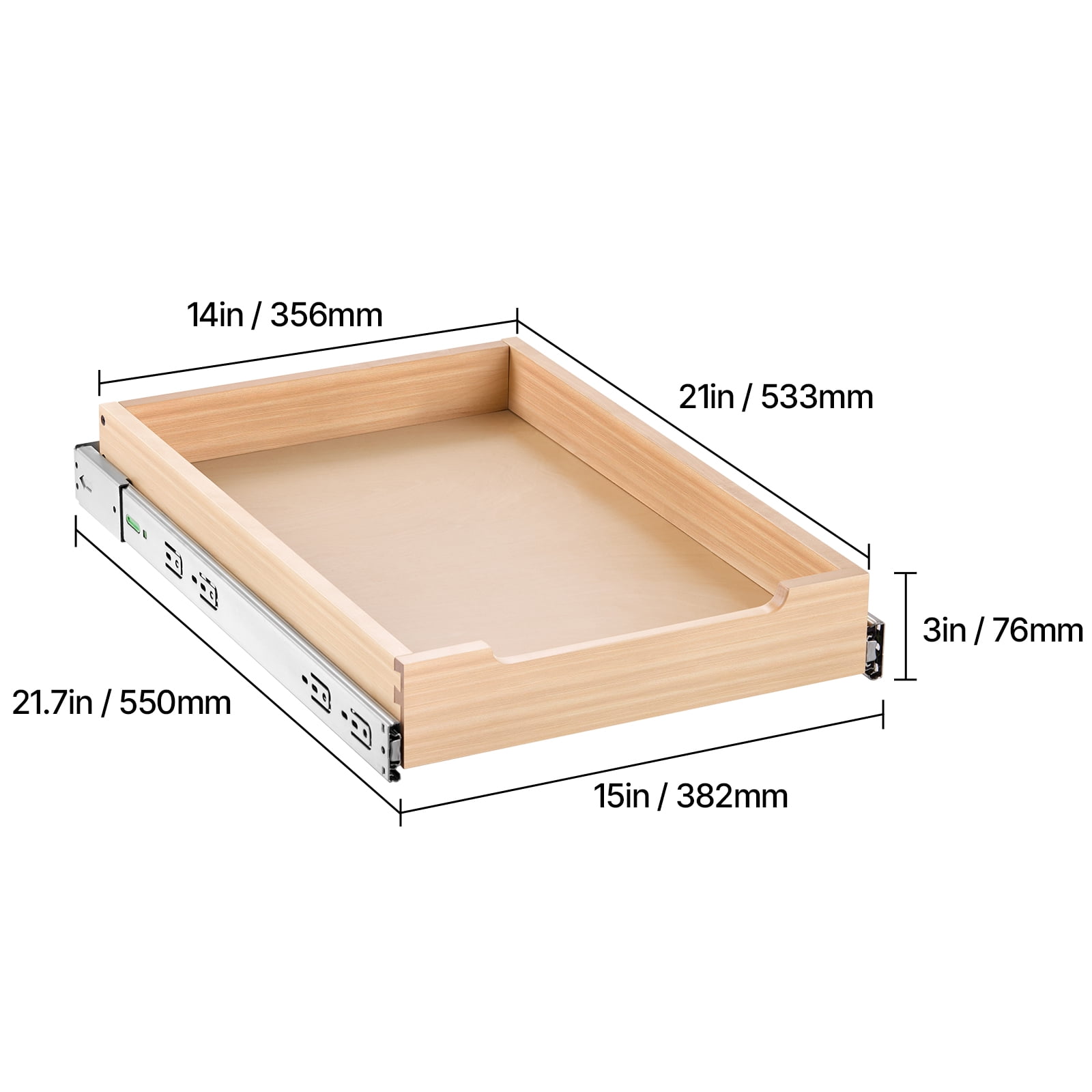 KFFKFF Pull-Out Cabinet Organizer, 14"W x 21"D Sliding Drawer, Soft-Close Wooden Shelf, Durable Slide-Out Storage Solution, Base Cabinet Organizer for Kitchen, Pantry, and Bathroom