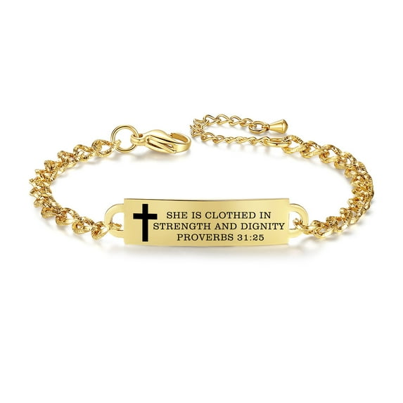 Christian Gift for Women Bible Verse Bracelet Inspirational Jewelry Scripture Engraved Religious Gold stainless steel id bracelets (31:25-G)
