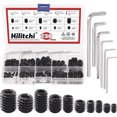 

230 Pcs 10Sizes SAE Stainless Hex Allen Head Socket Set Screws Grub Assortment