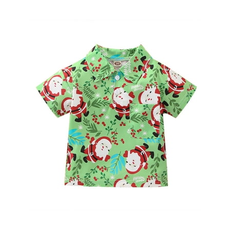 

xkwyshop Kids Infant Baby Boys Button Down Shirts Pumpkin/Turkey/Santa Claus Print Button Tops Holiday Clothes Green 2-3 Years