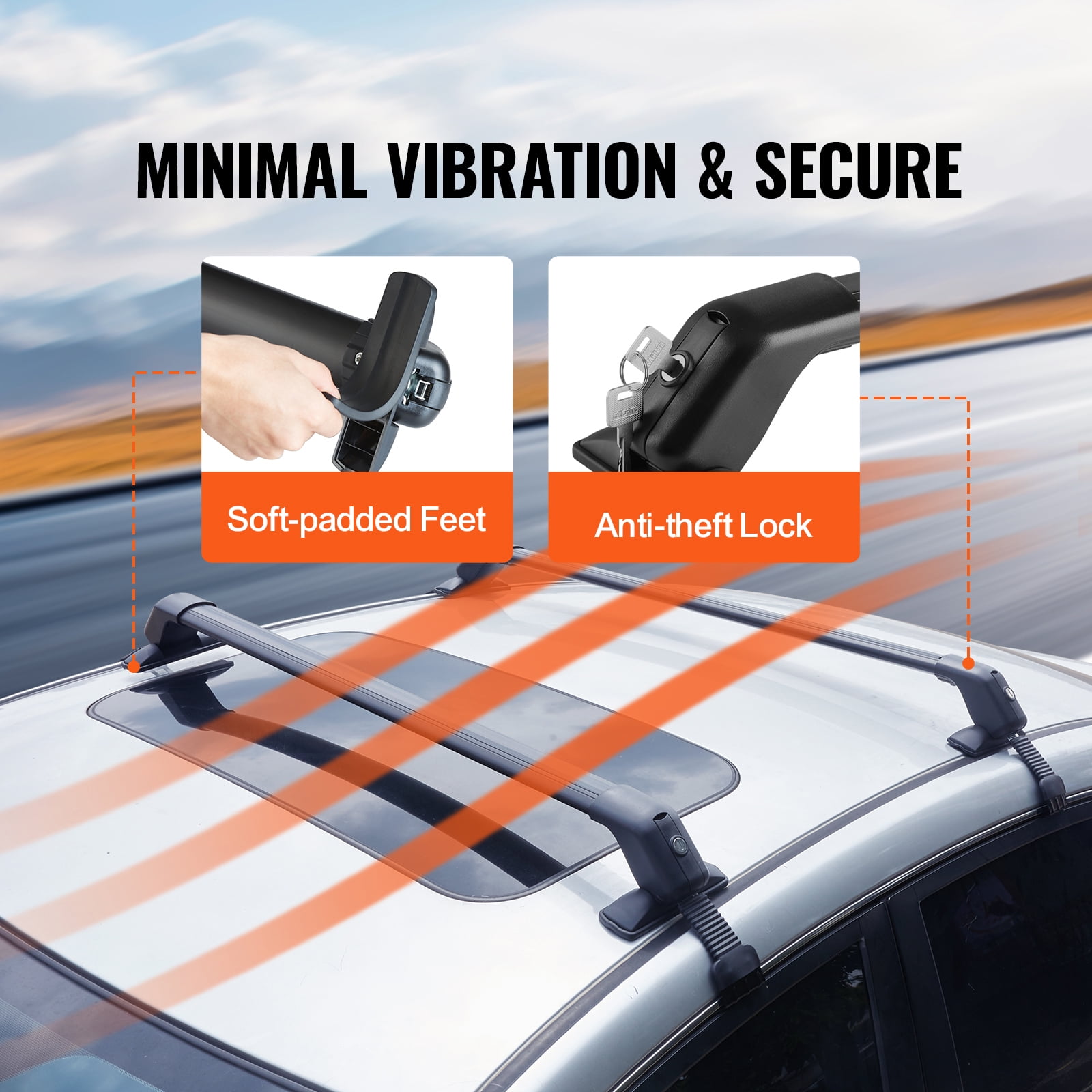 VEVOR Roof Rack Cross Bars, 41.3" Aluminum Roof Rack Crossbars, Fit Roof without Side Rail, 155 lbs Load Capacity, Adjustable Bare Roof Crossbars with Locks, for SUVs, Sedans