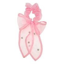 Unique Bargains 1 Pc Grace Rhinestones Bow Scrunchie Hair Elastic Band Pink