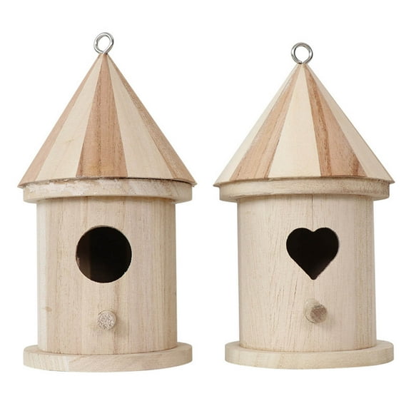 2 Pack Wood Bird House with Perch Birdhouse to Paint Wooden Nest for Indoor Outdoor Birds Garden Decoration