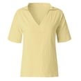 thumbnail image 4 of ZOHIUM Women's Top Summer Shirts Women's Mid Sleeved V Neck All Solid Color Oversized Loose Shirt T Shirt T Shirts for Women Work Clothes for Women Women's Shirts （Yellow,XXL）, 4 of 5