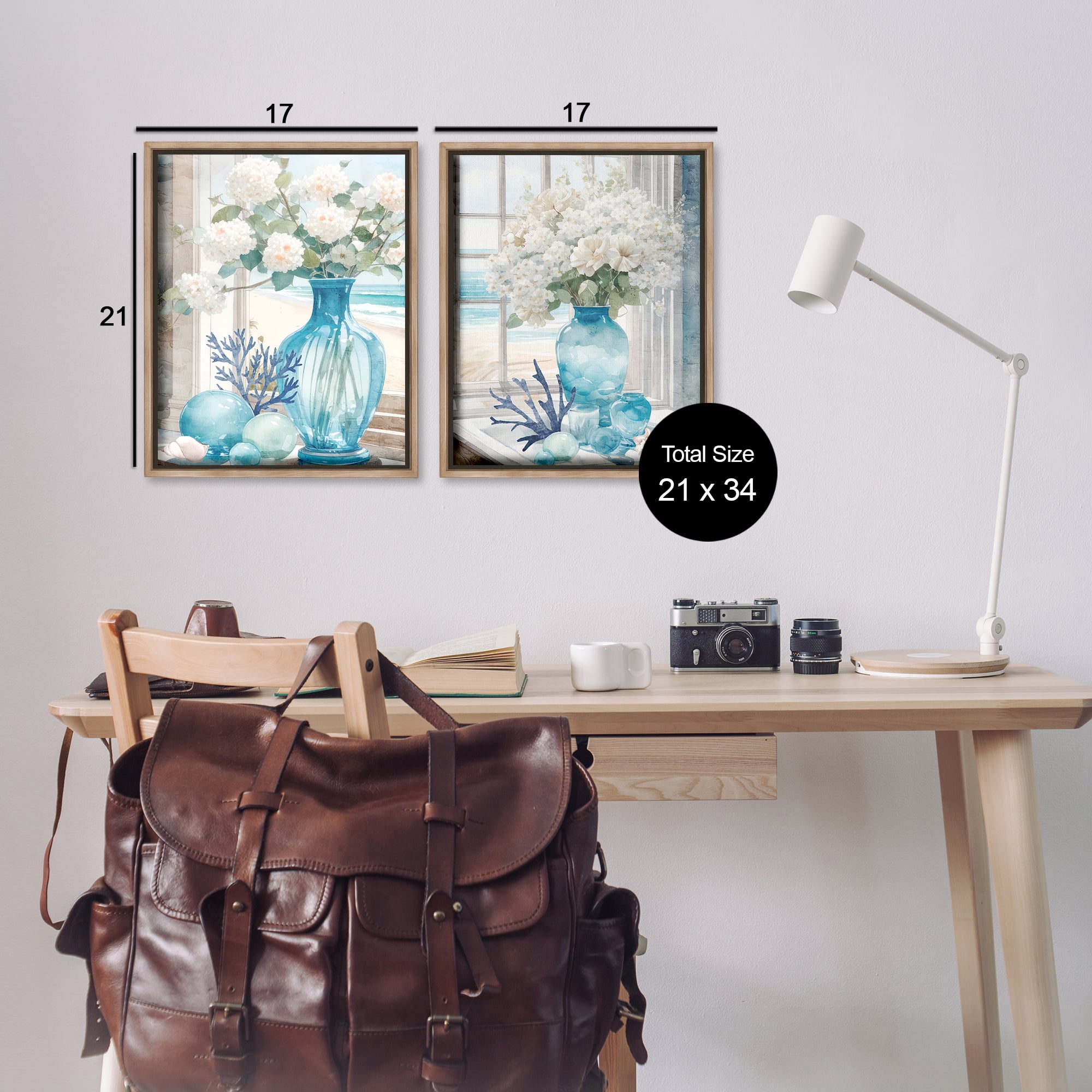 Stupell Industries Sea Glass Coral Beach Bouquet Plants & Flowers Painting Brown Floater Framed Canvas Art Print Wall Art, 17 x 21, Set of 2