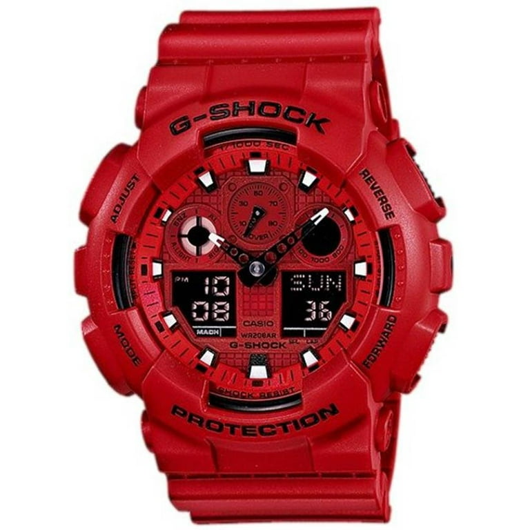 GA100C 4A Men s G Shock Red Ana Digi Dial Red Resin Strap Alarm Dive Watch Walmart