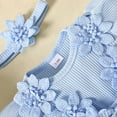 thumbnail image 7 of Sopiago Baby Girl Summer Clothes Cute Newborn Girl Outfits Short Sleeve Lace Baby Girls' One Piece Rompers + Headband 2pcs set Blue,6-9 Months, 7 of 7