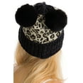 thumbnail image 4 of Women's Knit Hat Winter Leopard Warm Hat Print Fashion Pompom Ball Hat Warm Knit Beanie, Beige Leopard / 2 Black Pom Pom, 4 of 6