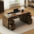 thumbnail image 2 of 70" Executive Desk, Large Office Computer Desk with Metal Edge Trim, Writing Desk with 2 File Drawers and Outlets, Modern Simple Workstation Business Furniture for Home Office, 2 of 7
