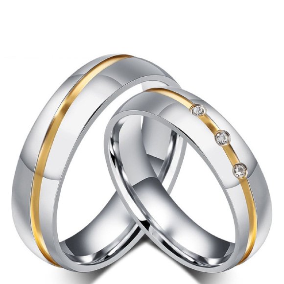 ROWAG 6MM Men Stainless Steel Couple Wedding Bands for Him and Her Women Cubic Zirconia CZ Inlaid Promise Engagement Rings,Men Size 8