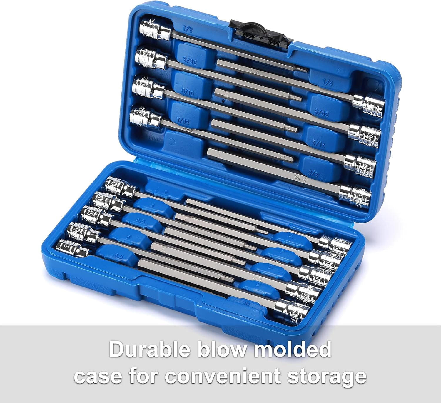 18 Pieces 3/8 Inch Drive Long Hex Bit Socket Set,1/8 Inch to 3/8 Inch, 3mm to 10mm, SAE&Metric, Extra Long Allen Hex Bit Socket Set, CR-V and S2 Steel